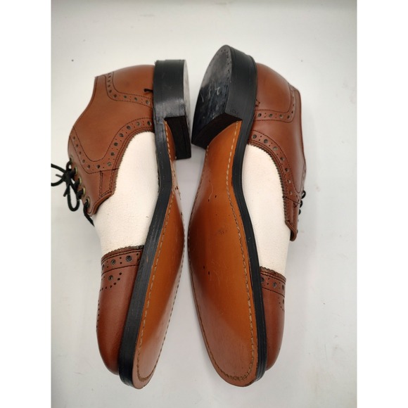 Vintage Brown & WHITE CAP TOE Two Tone‎  OXFORD Rockabilly Shoe sz 8 Men main image 12